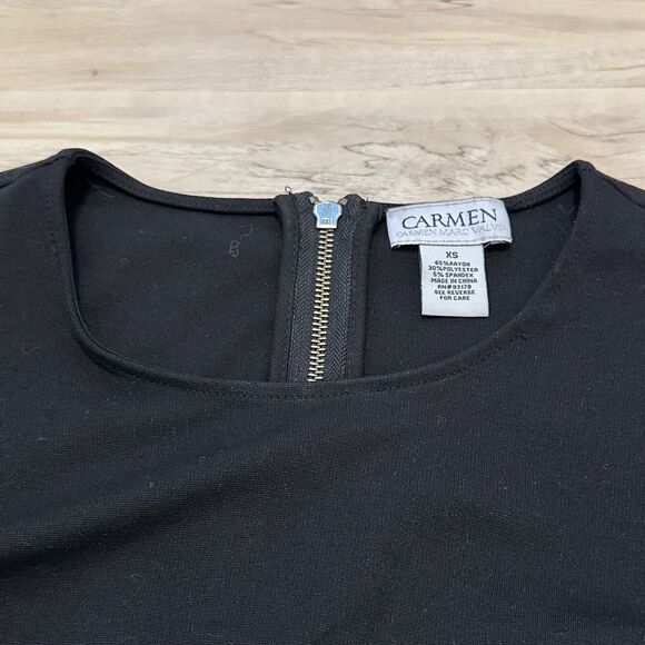 Carmen Marc Valvo Women XS Blouse Peplum Back Zipper Long Sleeve Black - Picture 4 of 7